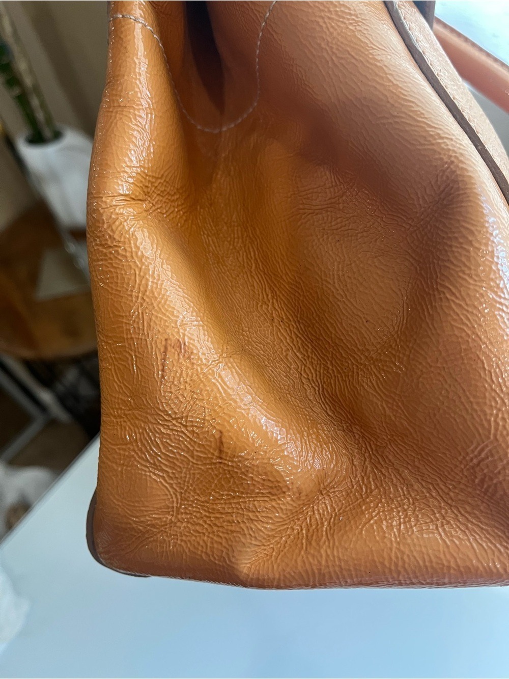 MULBERRY GLOSSY WRINKLED PATENT WARM CARAMEL/TAN LEATHER BAYSWATER - Picture 7 of 16